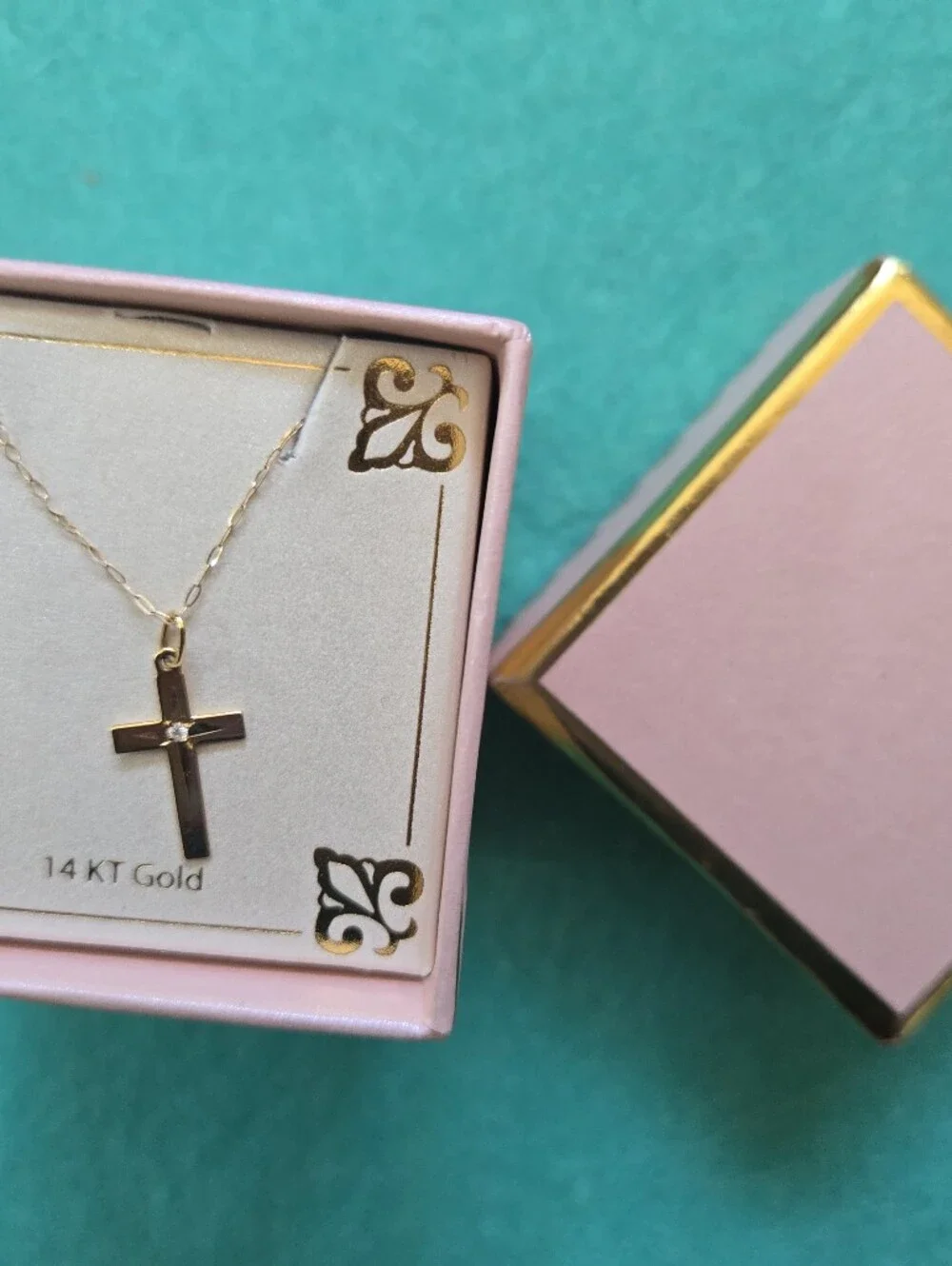 Children's 14K Gold Cross Pendant Necklace in Pink Box-MACY'S